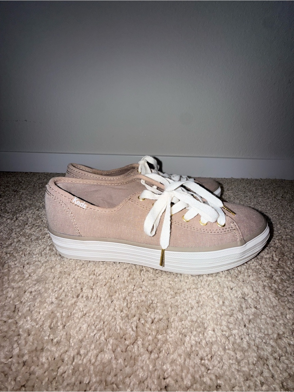 Keds Women's Beige Canvas Platform Sneakers with White Laces